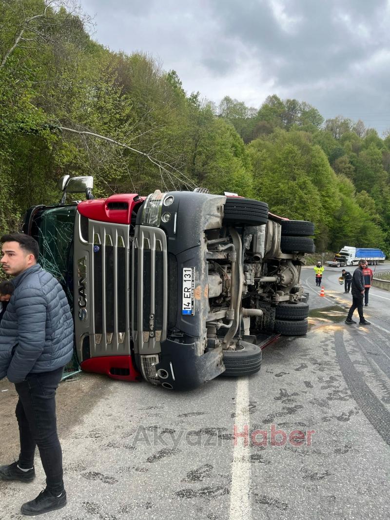 Reşadiye'de tır devrildi