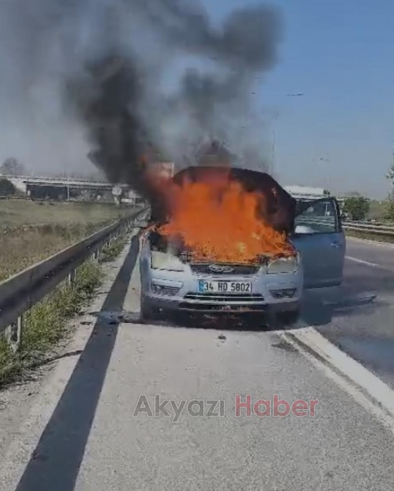 D100'de araç alev aldı