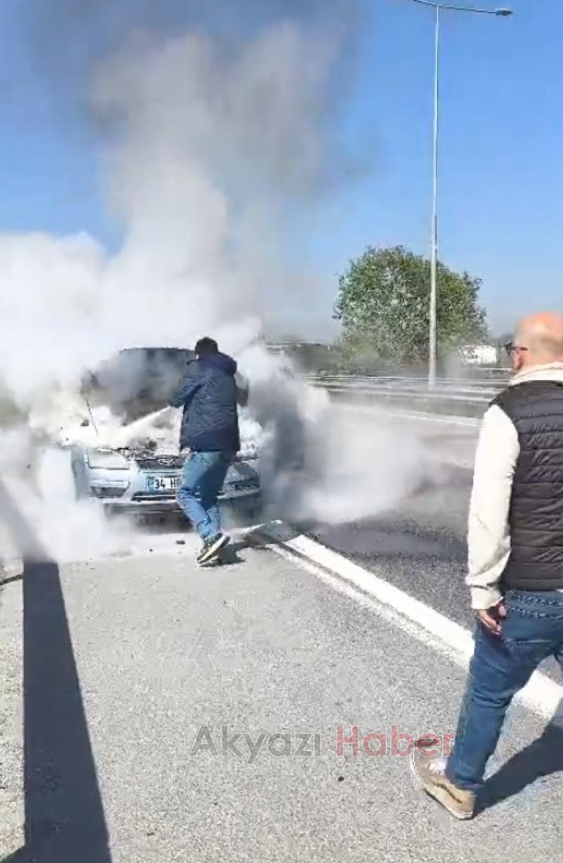 D100'de araç alev aldı