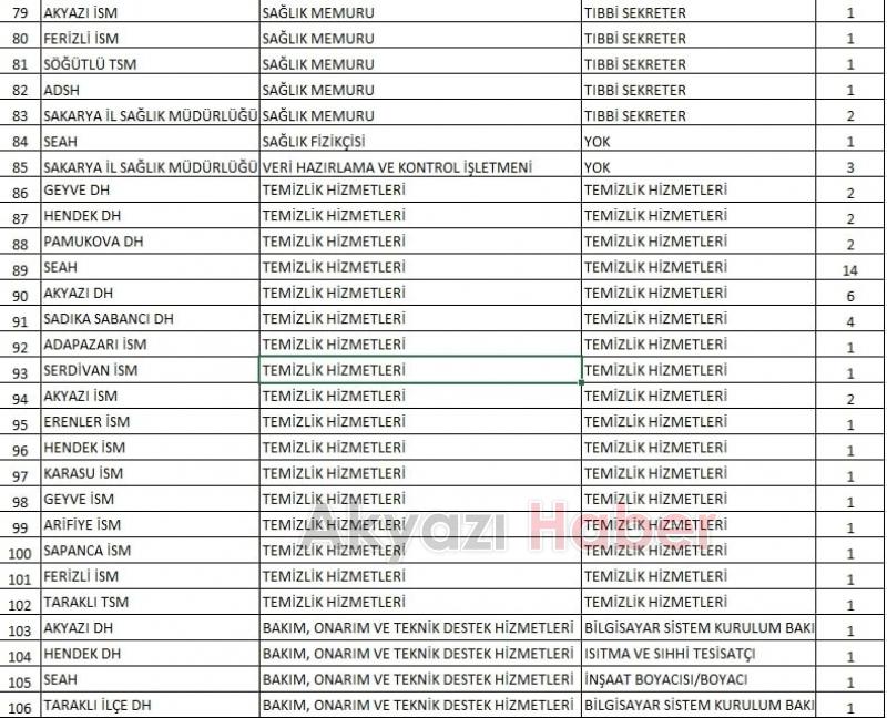 Sağlık Bakanlığı Sakarya'da alacağı 215 personelin branşlarını duyurdu