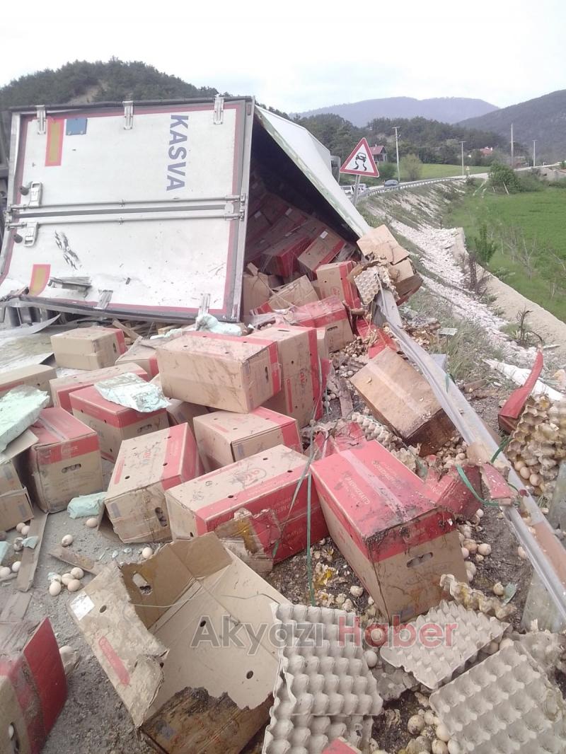 Yumurta yüklü tır devrildi