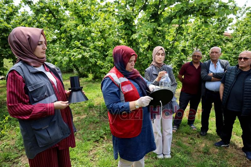 Büyükşehir ekibi sahada çiftçilere feromon tuzağı ulaştırıyor