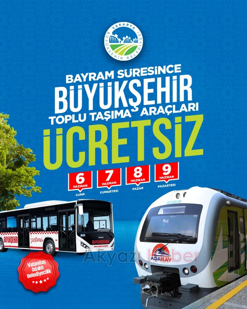 Sakarya'da toplu taşıma bayram süresince ücretsiz