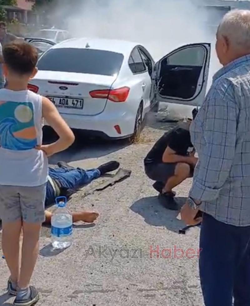 Kazada alev alan araçta can pazarı