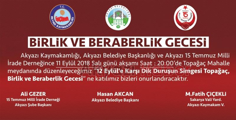 12 EYLÜL BİRLİK VE BERABERLİK GECESİNE DAVET