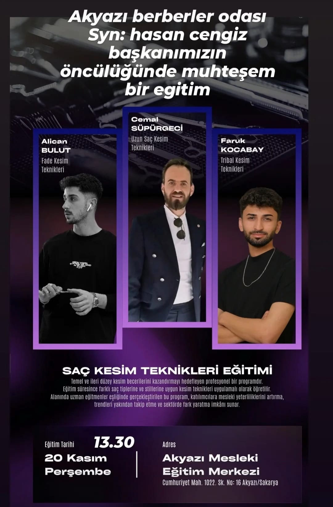 Akyazı Berberler Odası'ndan saç kesim teknikleri eğitimi