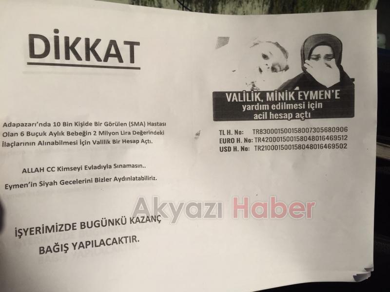 Akyazı Esnafından Eymen Bebeğe Destek