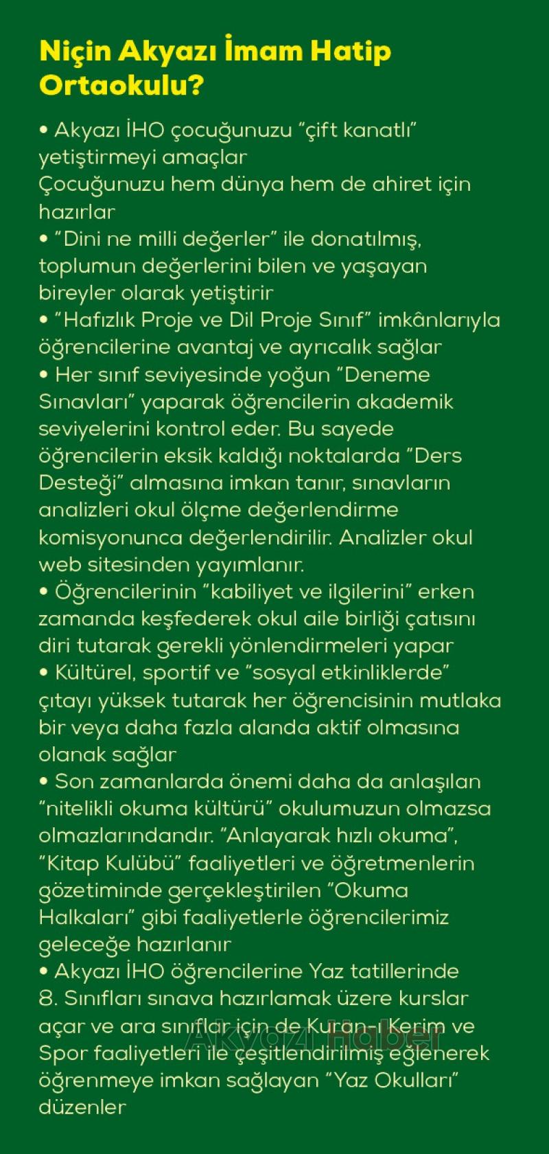 Akyazı İmam Hatip Ortaokulu Proje avantajları