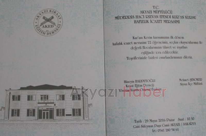 Akyazı Kıraat Eğitim Merkezinden Hafızlık İcazet Merasimi Canlı Yayın