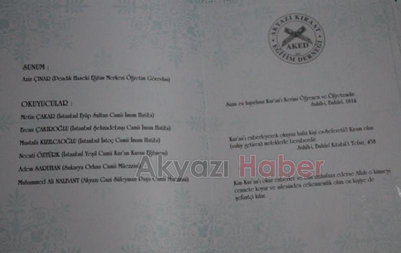 Akyazı Kıraat Eğitim Merkezinden Hafızlık İcazet Merasimi Canlı Yayın