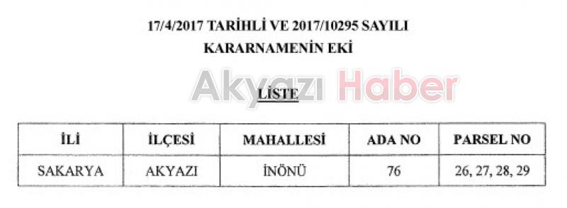 Akyazı Yeni Terminal İçin Acele Kamulaştırma Kararı
