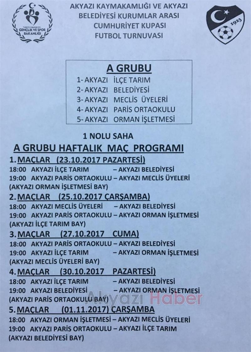 Akyazıda Cumhuriyet Kupası Futbol Turnuvası Başladı