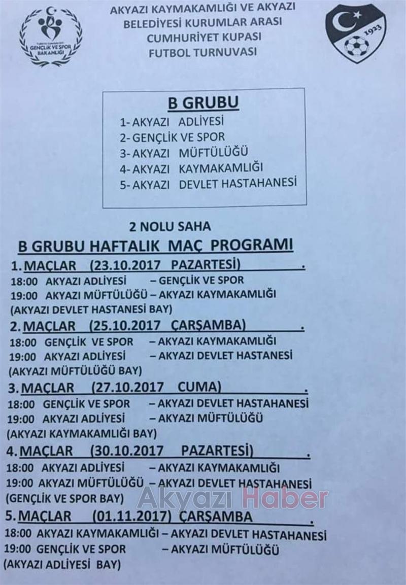Akyazıda Cumhuriyet Kupası Futbol Turnuvası Başladı