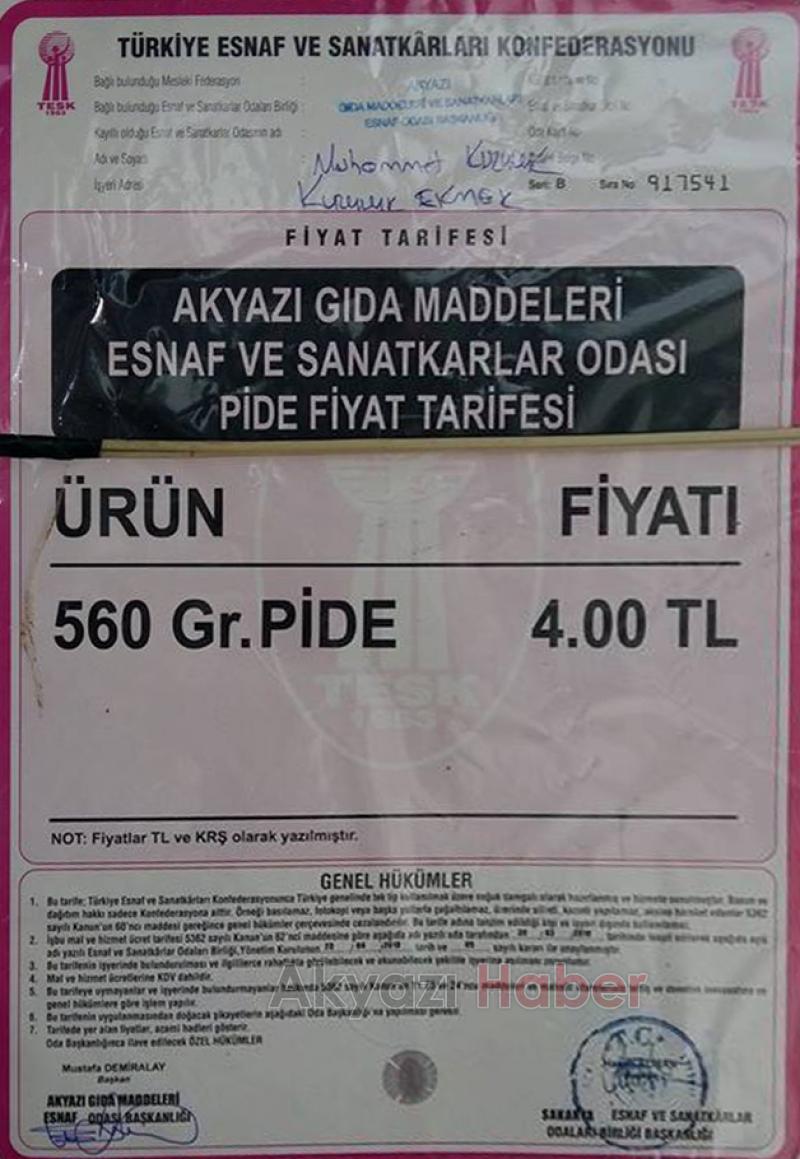 Akyazı’da Ramazan pidesi fiyatları açıklandı