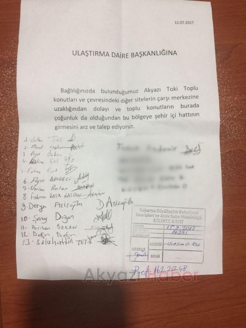 Akyazı’da Toki Sakinlerinin Dolmuş Talebi