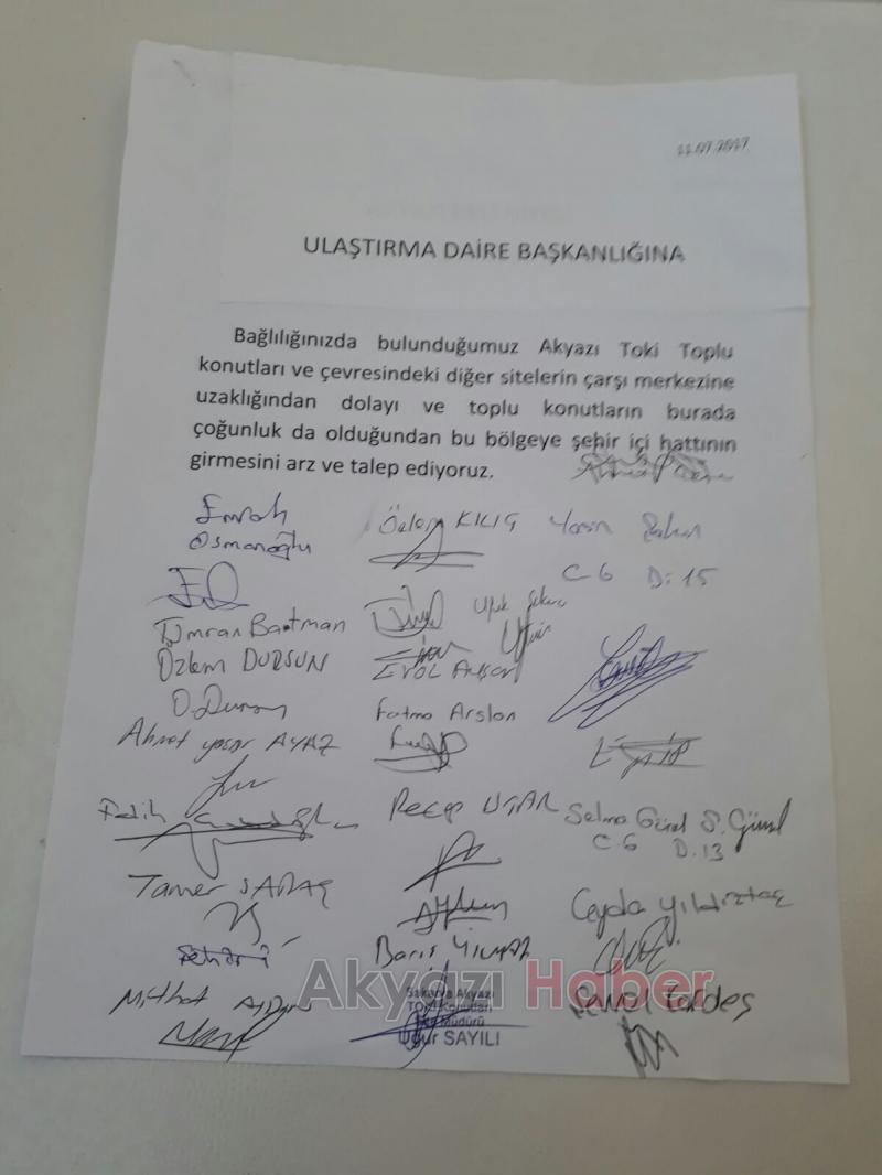 Akyazı’da Toki Sakinlerinin Dolmuş Talebi