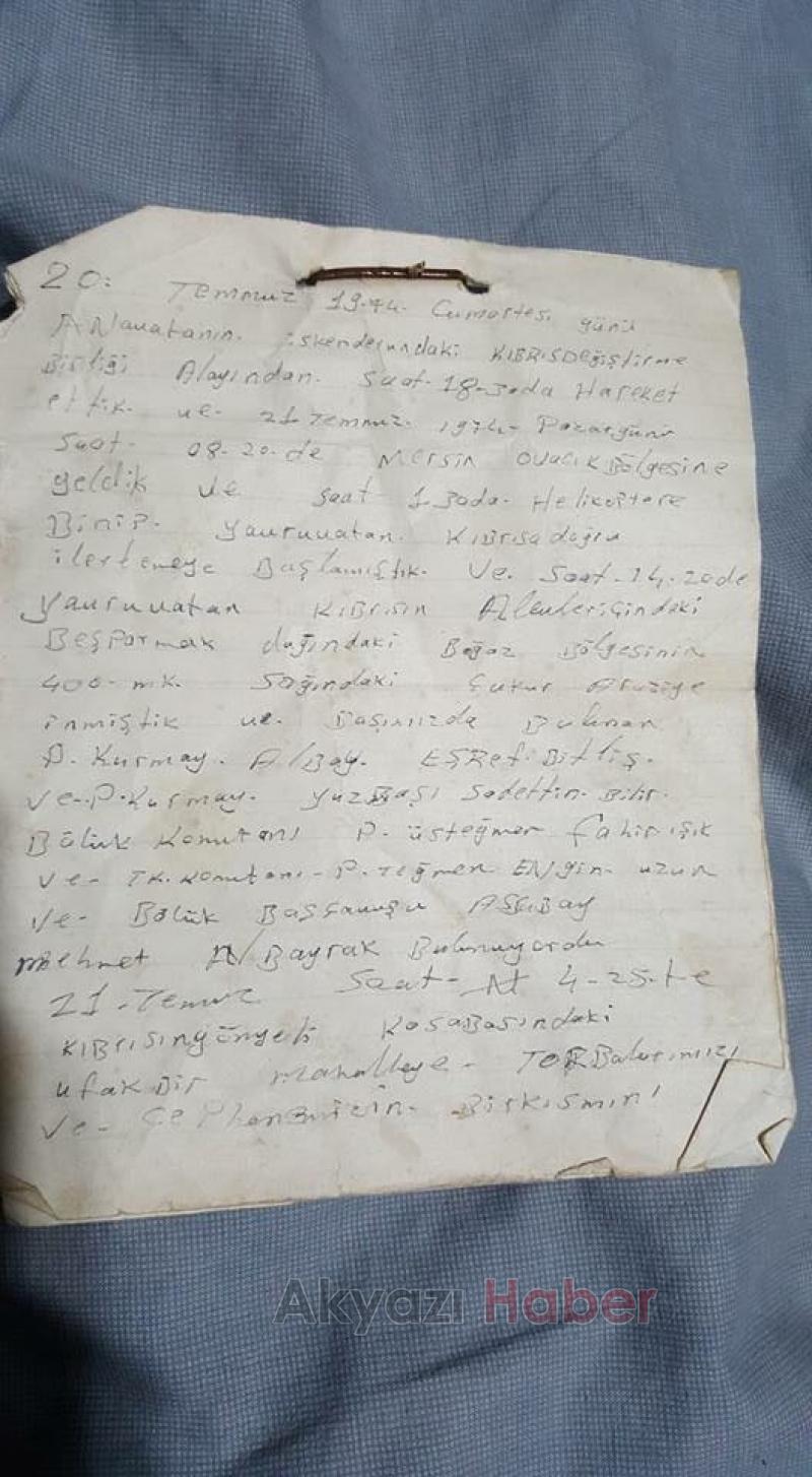 AKYAZILI KIBRIS GAZİSİ O GÜNLERİ HATIRA DEFTERİNE YAZDI