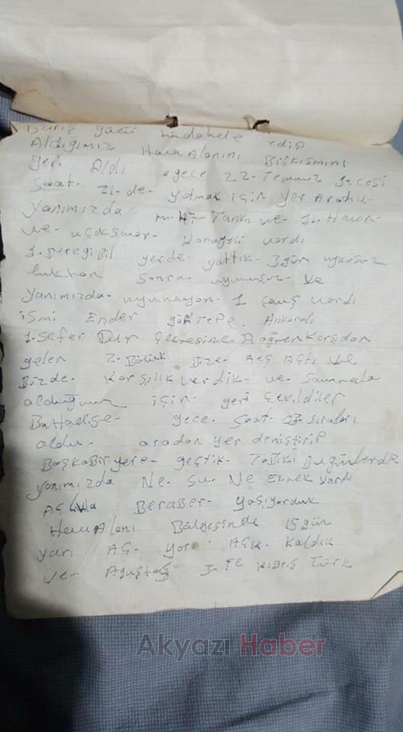 AKYAZILI KIBRIS GAZİSİ O GÜNLERİ HATIRA DEFTERİNE YAZDI