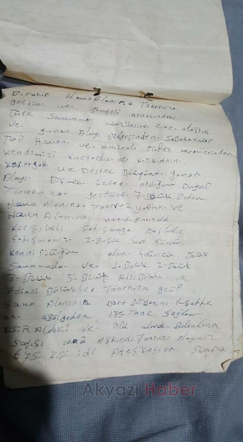 AKYAZILI KIBRIS GAZİSİ O GÜNLERİ HATIRA DEFTERİNE YAZDI