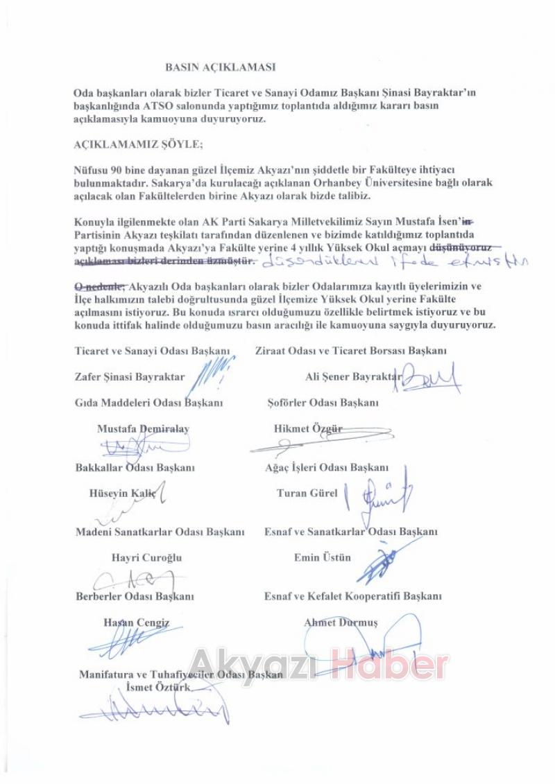 AKYAZILI ODA BAŞKANLARI FAKÜLTE KONUSUNDA ISRARCI