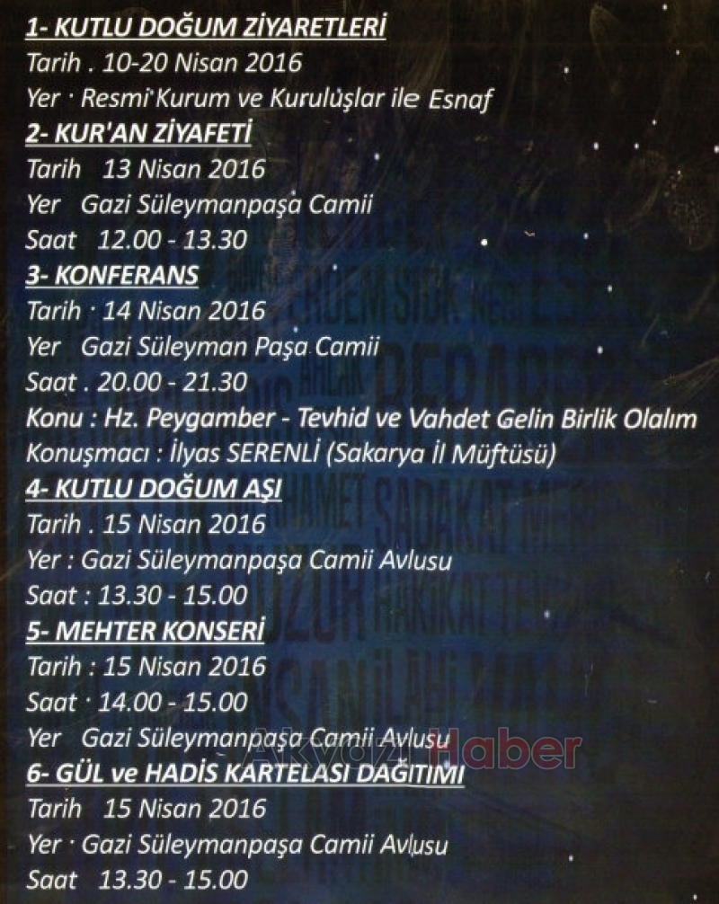 Akyazı Müftüğü Kutlu Doğum Haftası Etkinlikleri Başlıyor