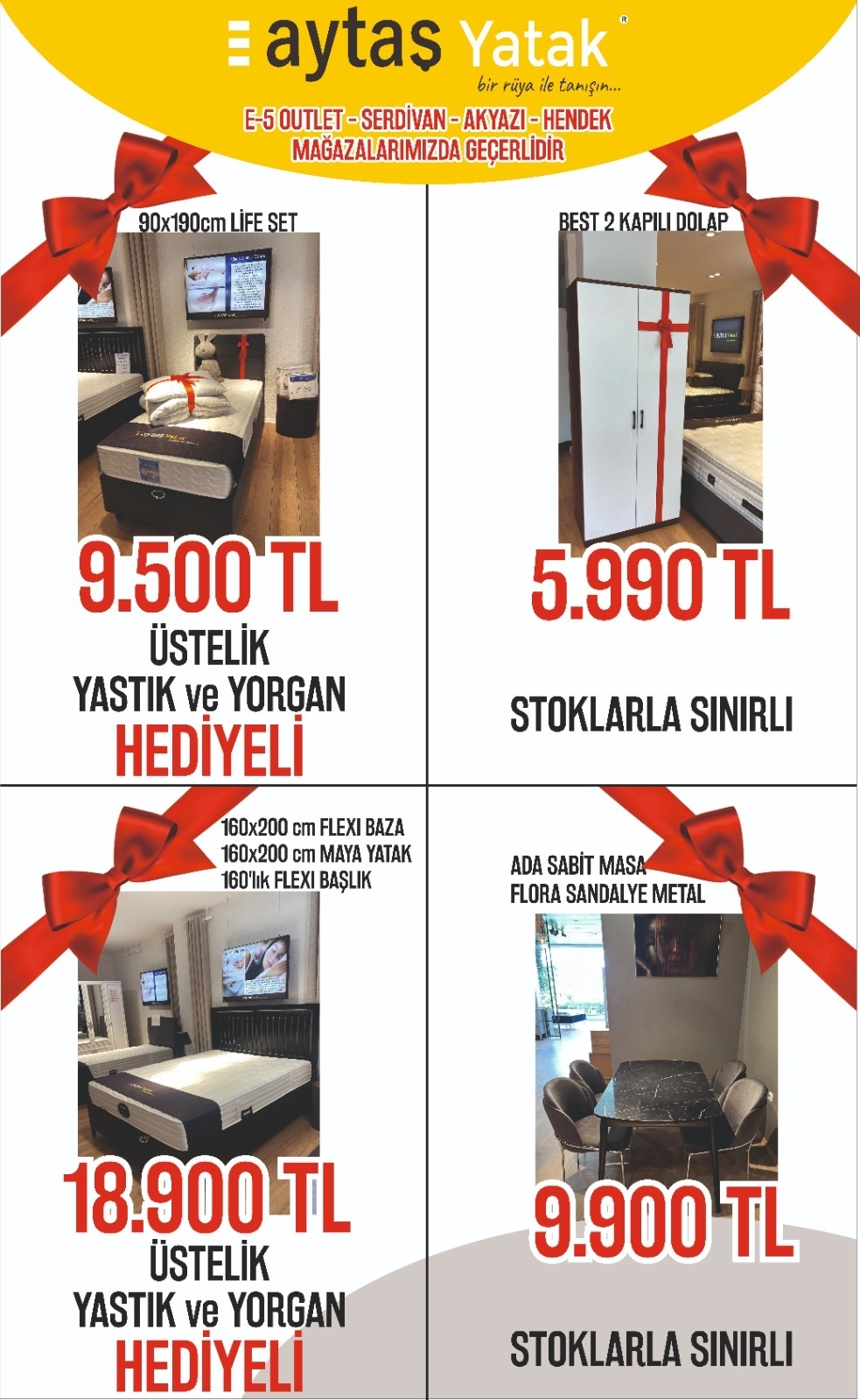 Aytaş Home'dan Düğün Paketi Kampanyası! Yatak Odası, Yemek Odası, Koltuk Takımı Tek Fiyata!