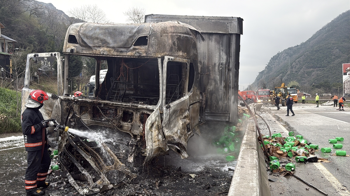 D-650'de kaza yapan tır yandı