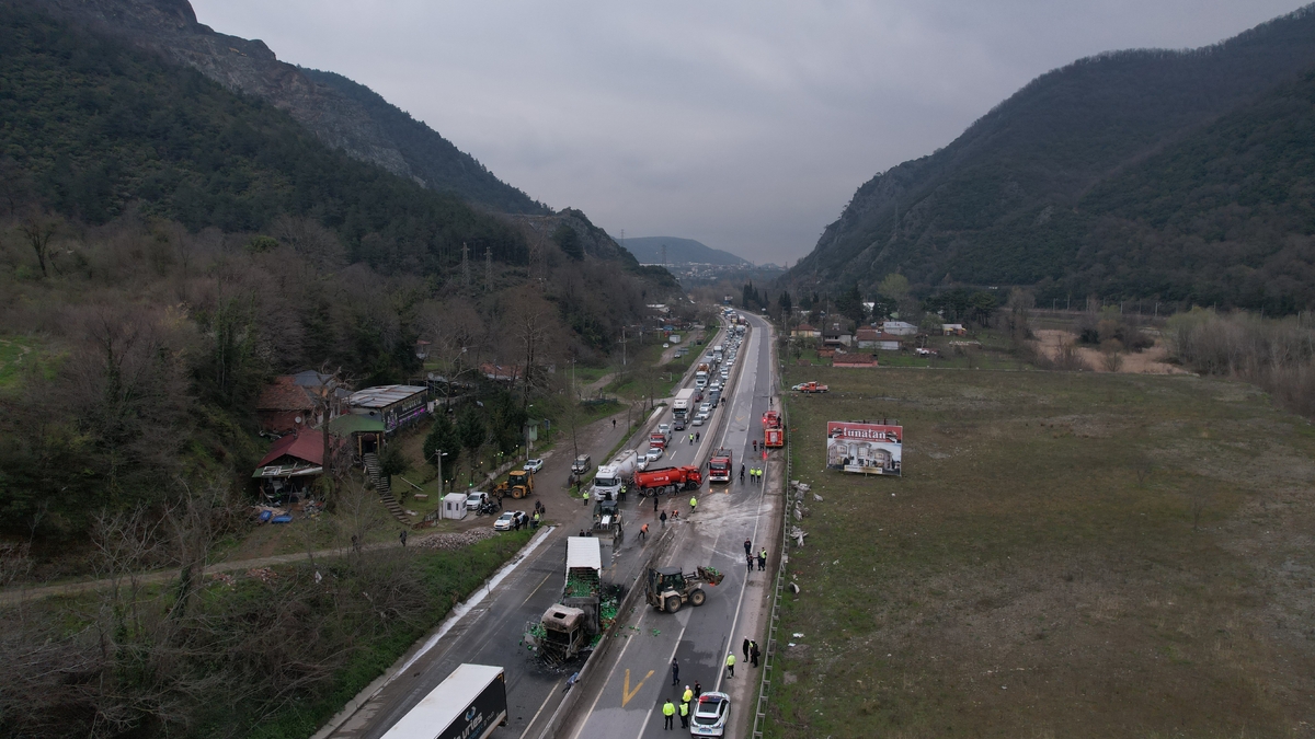 D-650'de kaza yapan tır yandı