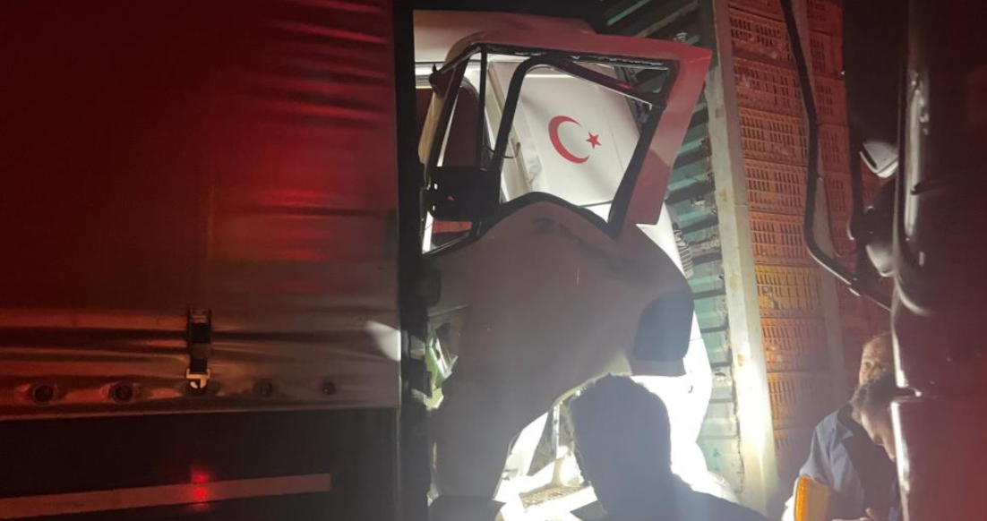 D-650'de tavuk yüklü tır başla bir tıra çarptı