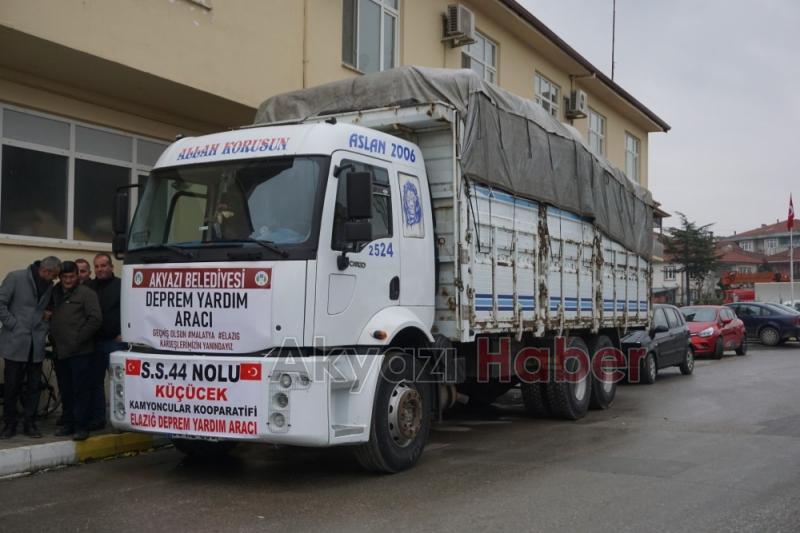 DEPREM BÖLGESİNE AKYAZIDAN BİR KAMYON YARDIM YOLA ÇIKTI