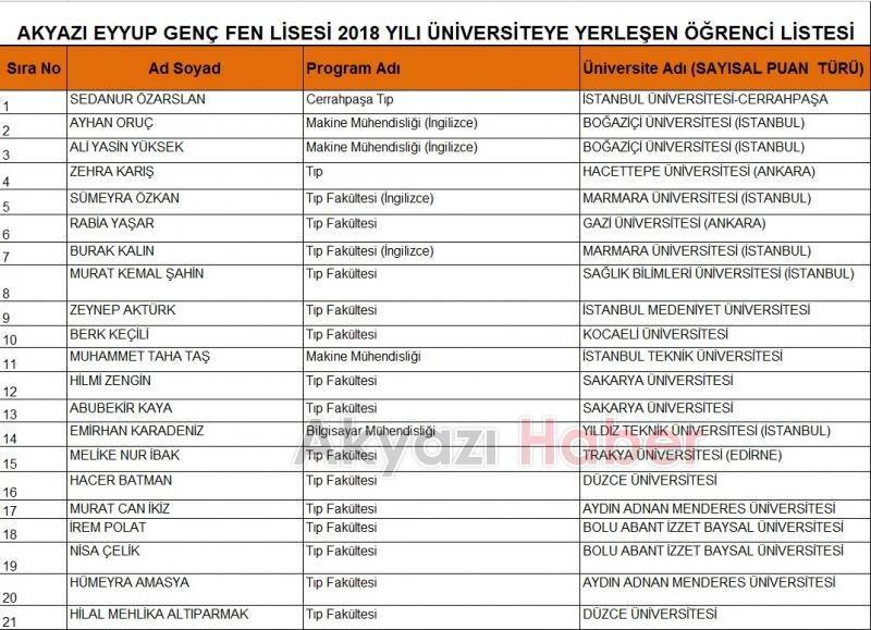 Eyyüp Genç Fen Lisesi Başarısı
