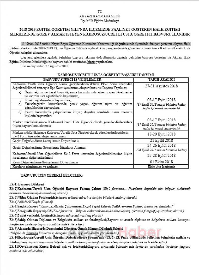 Halk Eğitim Merkezi'ne usta öğreticiler alınacak