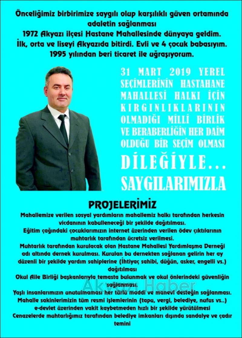 Hastane Mahallesi Muhtar Adayı Ahmet Çelik