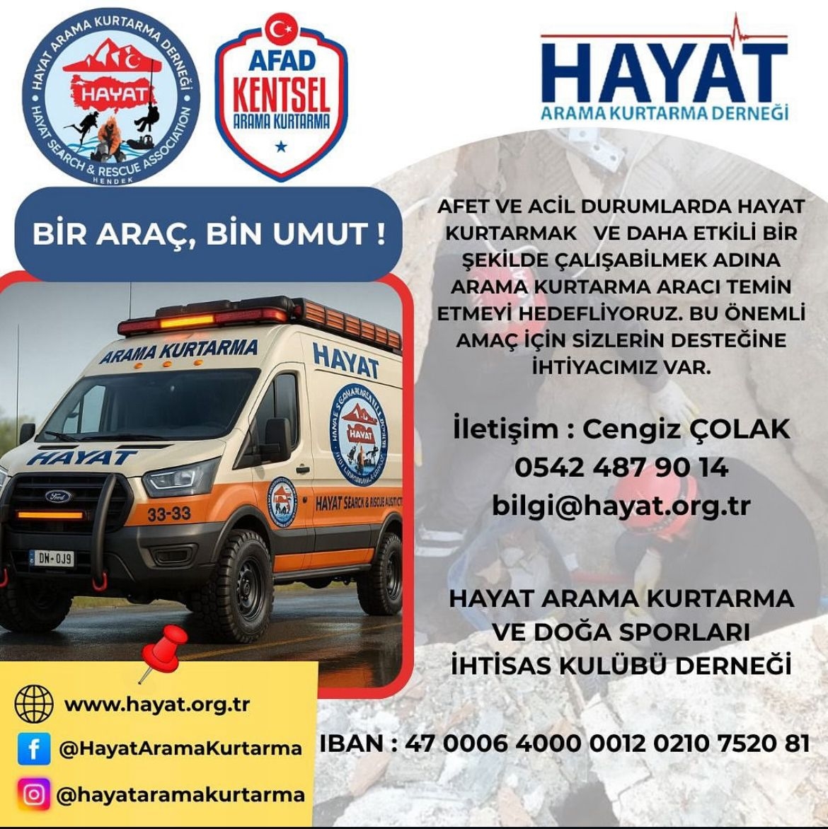 Hayat Arama Kurtarma Derneği, arama kurtarma aracı için destek bekliyor