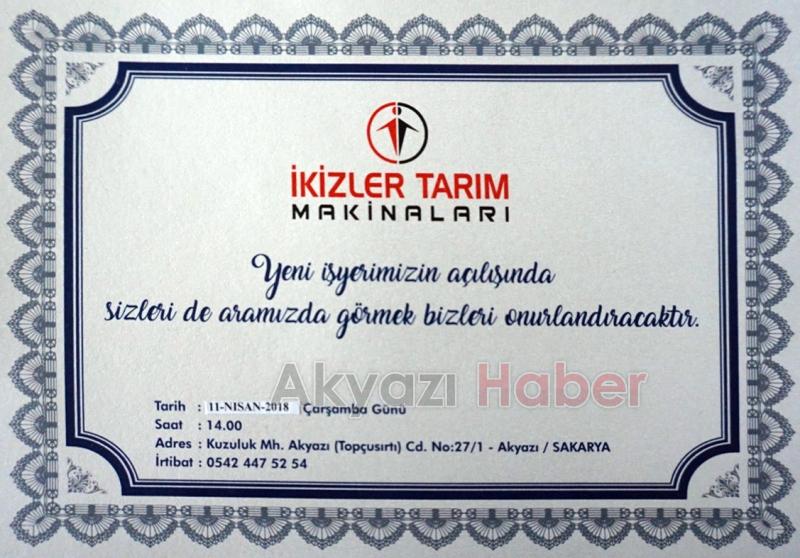 İkizler Tarım Makineleri Çarşamba Günü Açılıyor