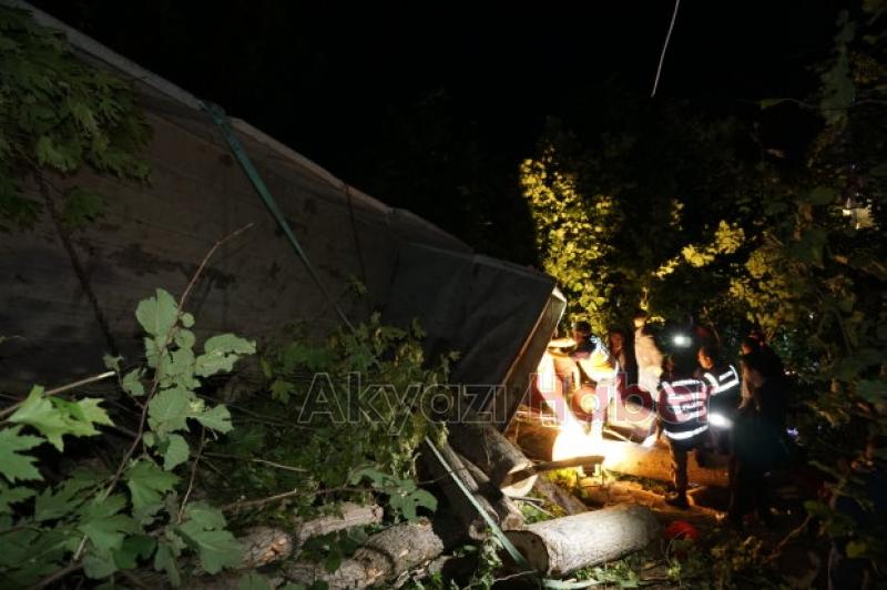 Akyazıda Kamyon Şarampole Yuvarlandı