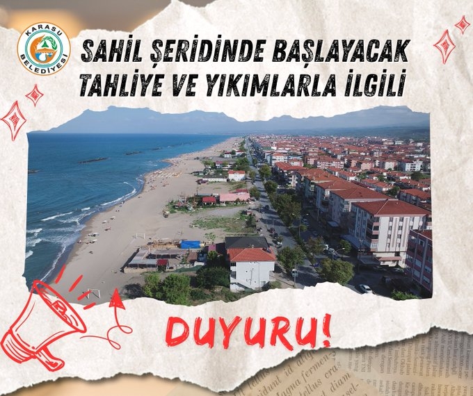 Karasu sahilinde mülk sahiplerine uyarı; Yıkım başlıyor