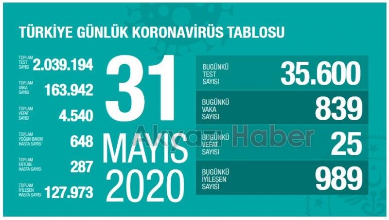 Koronada 31 Mayıs verileri