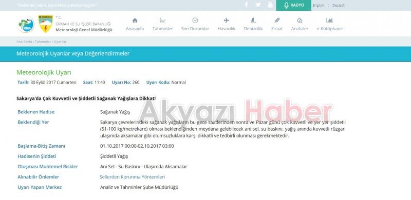 Kuvvetli ve Şiddetli Sağanak Yağışlara Dikkat