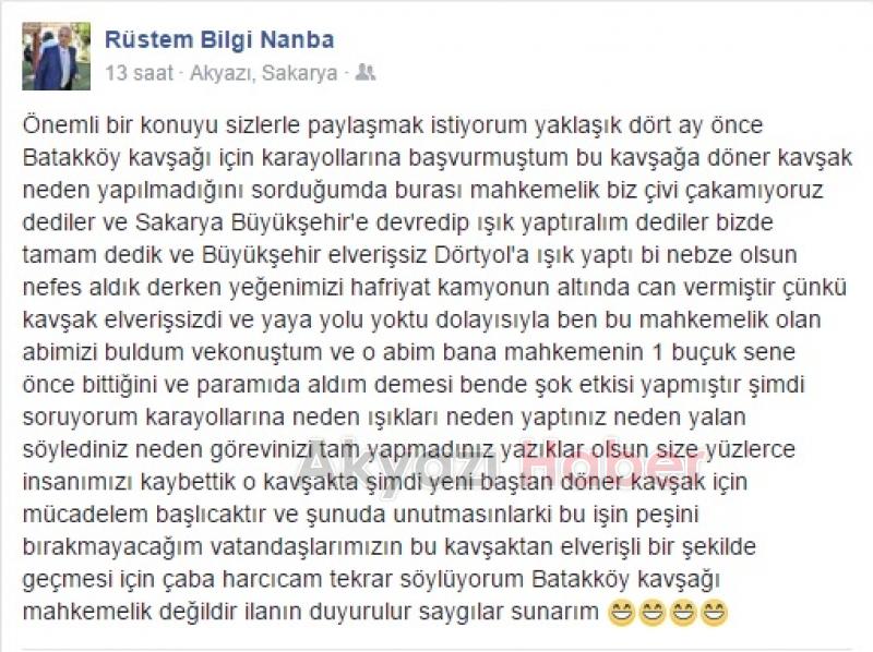 Muhtar Rüstem Bilgin Nanba Batakköy Kavşağı Mücadelesinde Kararlı