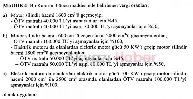 Otomobilde yeni ÖTV oranları belli oldu