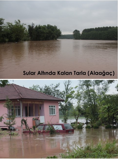 Araba ve Evler Su altında Kaldı 