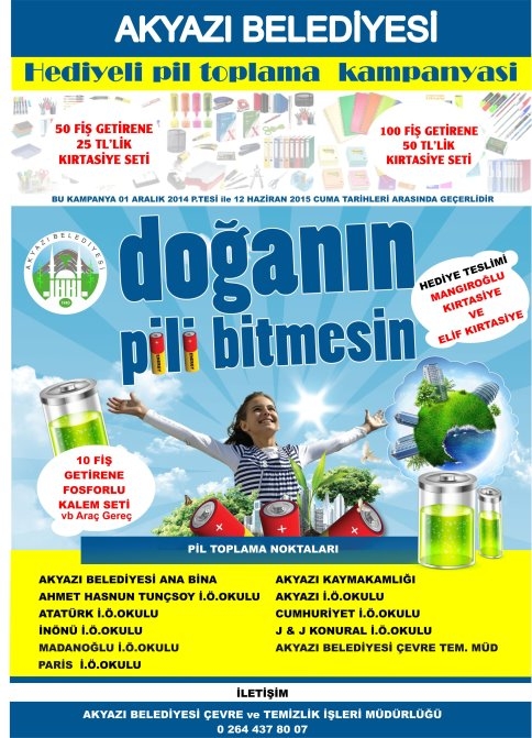 Akyazı Belediyesi Ödüllü Atık Pil Toplama Projesine Başladı