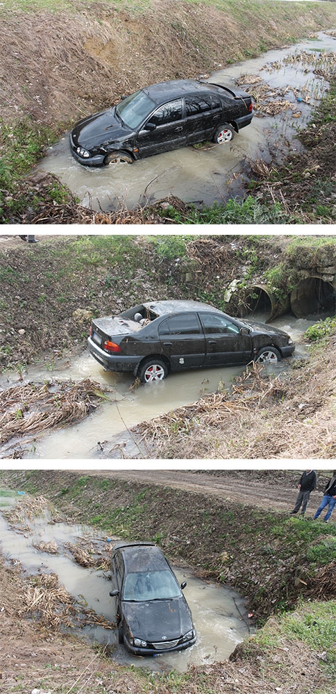 Dereye Uçan Araba Vinçle Kurtarıldı