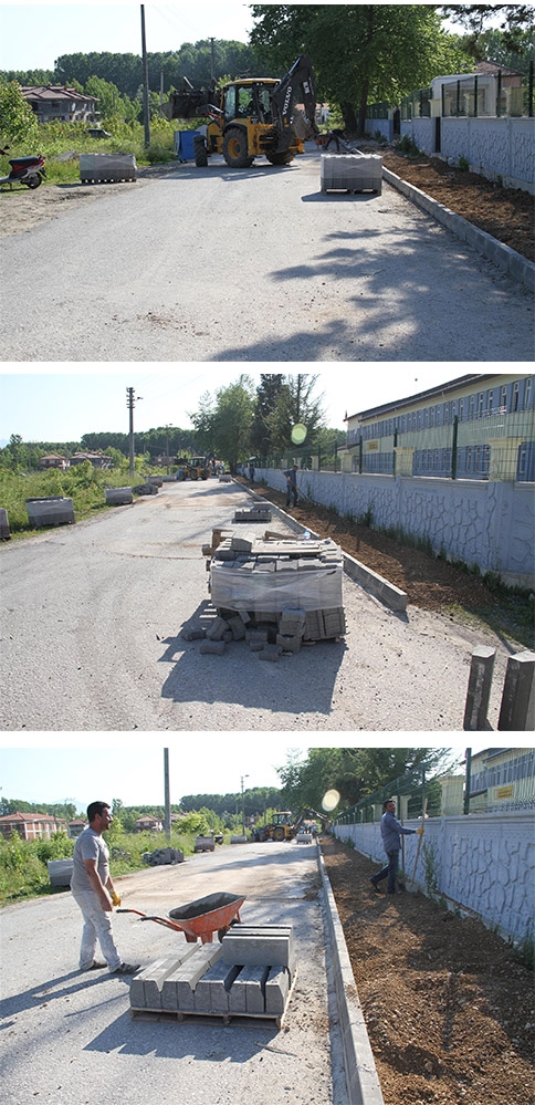 TİCARET MESLEK LİSESİ ÖNÜNE KALDIRIM ÇALIŞMASI BAŞLADI