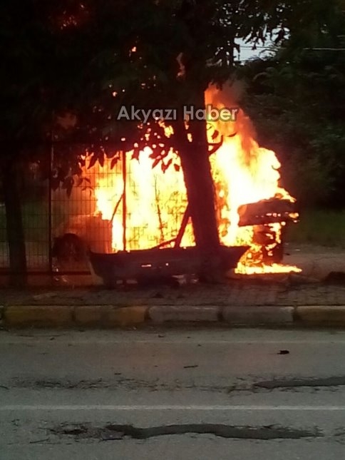 Kaza Yapan Otomobil Alev Topuna Döndü