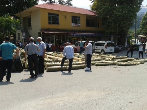 Tomruk Yüklü Traktörün Dingili Kırıldı