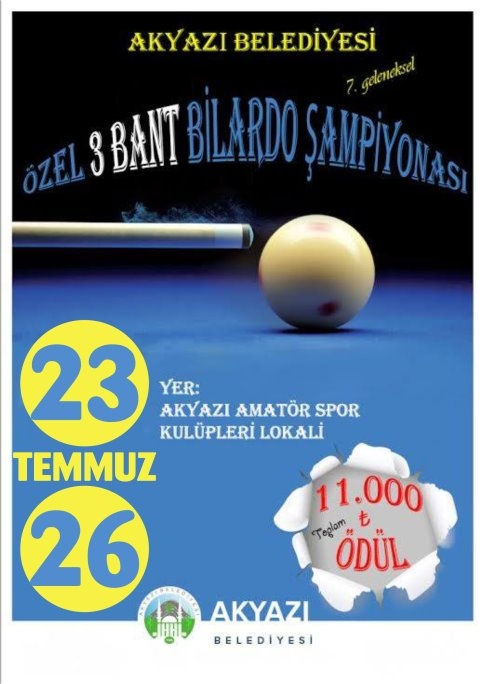 3 Bant Bilardo Turnuvası Yarın Başlıyor