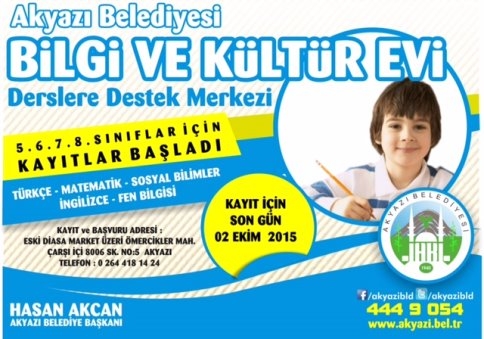 Akyazı Belediyesi Bilgi Ve Kültür Evi Kayıtları Başladı
