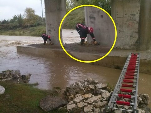 Selde mahsur kalan köpeği itfaiye kurtardı.